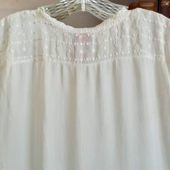 JOHNNY WAS White Embroidered Tunic Top SZ M Eyelet Short Sleeve Trapeze Dress - Picture 5 of 7
